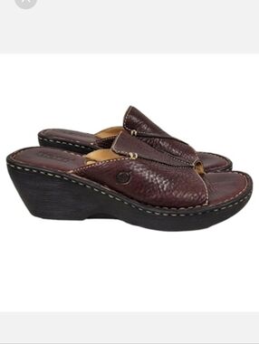 Born Pebble Leather Platform Slide Sandals Brown Size 8